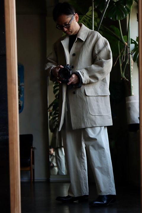 A.PRESSE Linen Half Coatスタイル