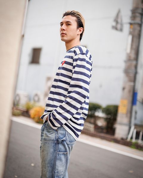 PLAY COMME des GARSONS RHINESTONEボーダーTシャツ(NEVY WHITE) 新作発売！