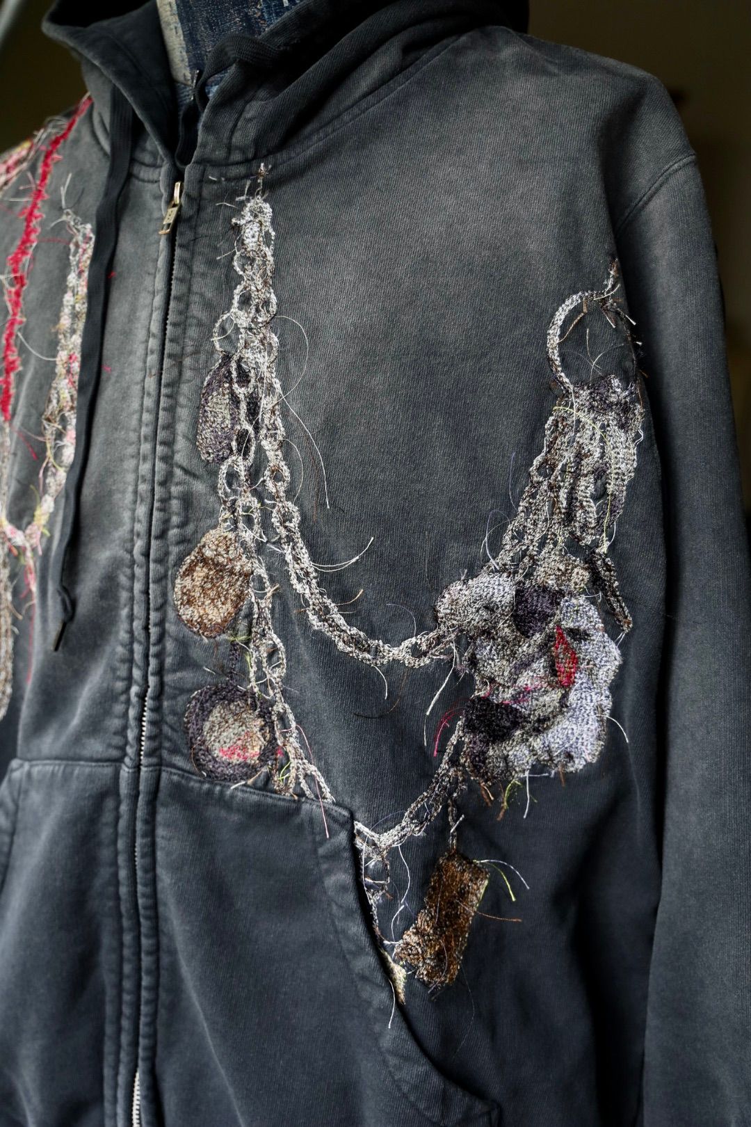 doublet 25AW EMBROIDERED CHAIN ZIP-UP HOODIE (25AW43CS405) GREY