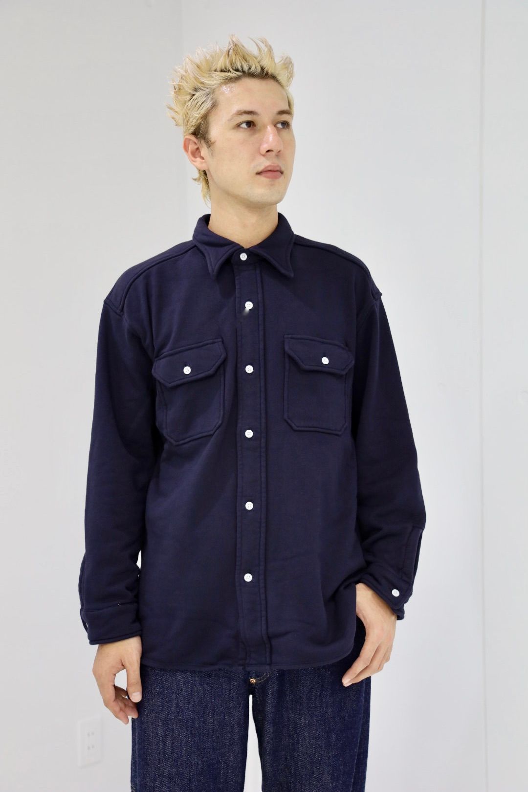ファウンダ 25AW SWEAT WORK SHIRT(015FD252011)NAVY