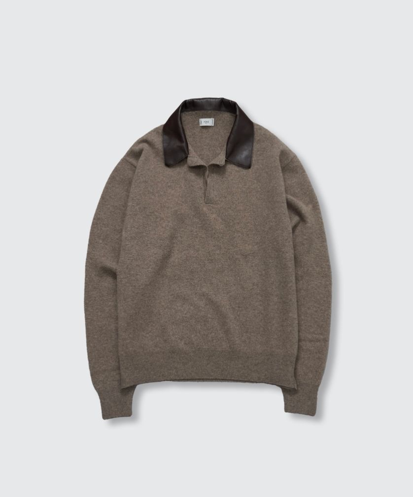YOKE 26FW Leather-Trimmed Skipper Sweater(YK26FW01380S) Beige ★9月19日(土)発売！