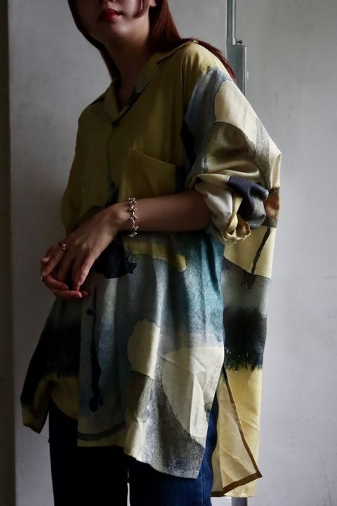 YOKE PRINTED OPEN COLLAR SHIRT"YELLOW"スタイル
