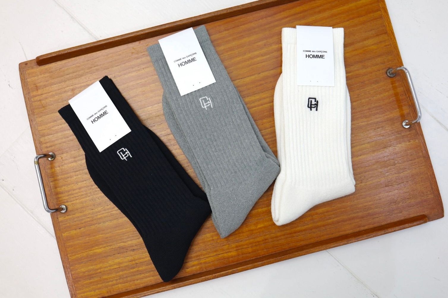 コムデギャルソンオム 綿パイル刺繍ソックス(HQ-K501-051)TOPグレー☆2月6日(金)発売！