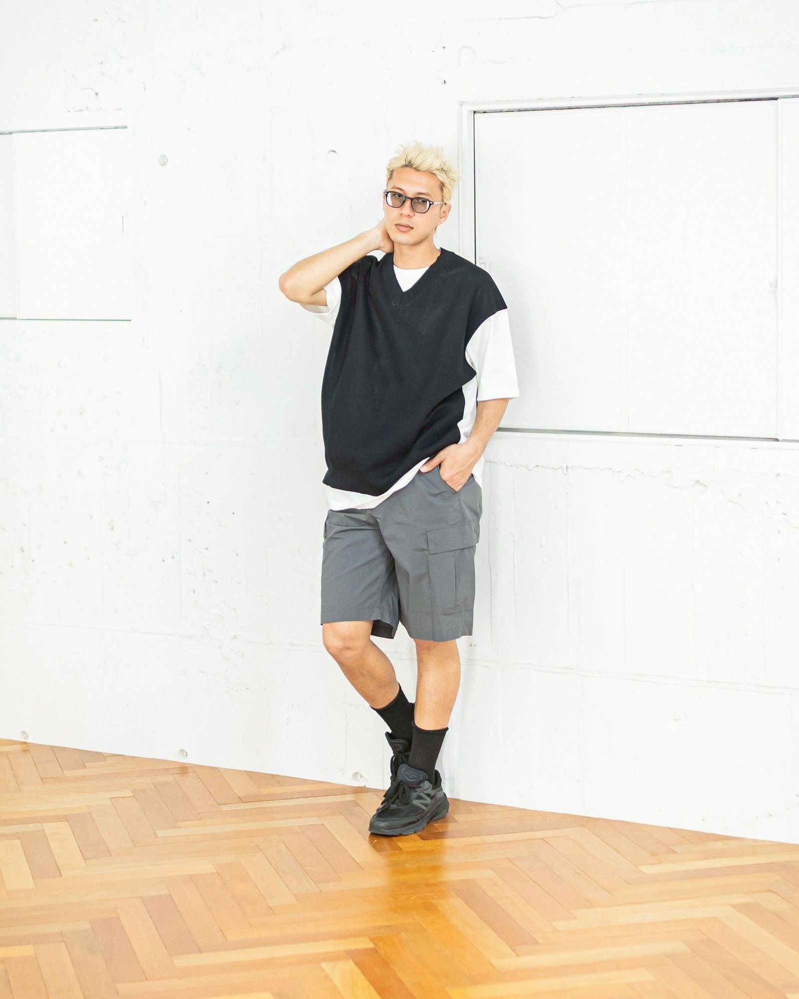 COMME des GARCONS 異素材切り替えTシャツ (WHITE) スタイル
