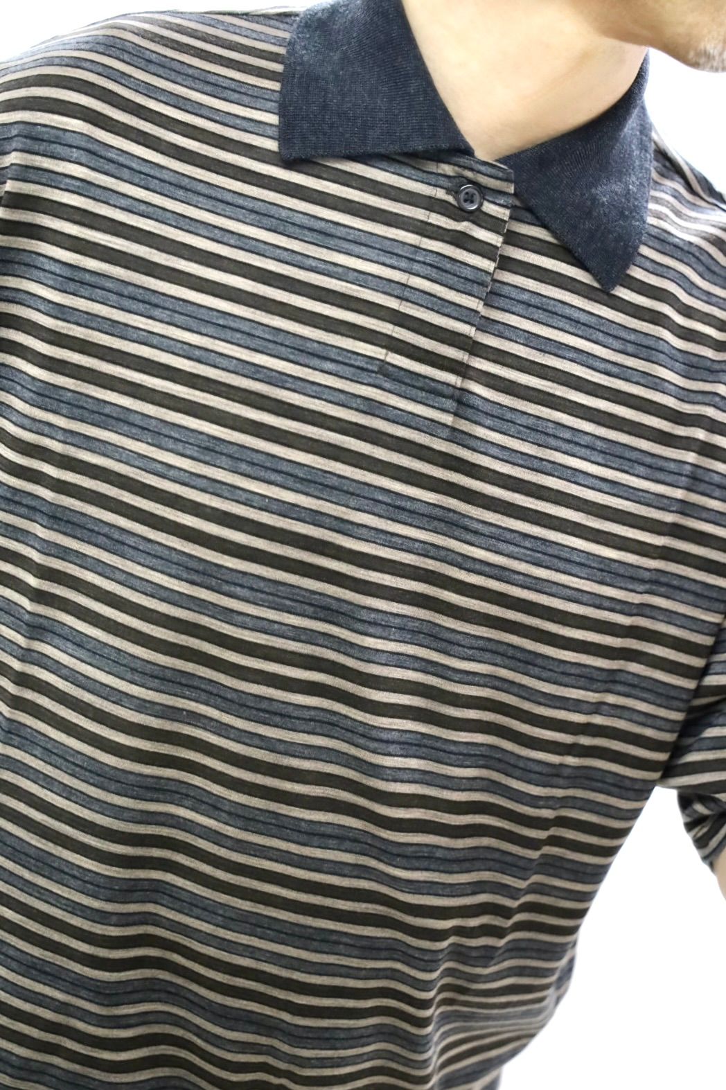 マーカ 26SS ワンボタンポロTシャツ ONE BUTTON POLO TEE S/S(M26A12CS01B)BEIGE BORDER☆新作発売！