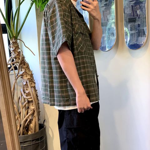 comme des garcons homme リネン綿チェック x 綿タイプライター S/S オープンカラーシャツ style.2022.5.17