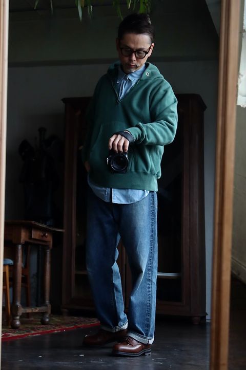 A.PRESSE アプレッセ24SS Vintage Half Zip Sweat Hoodieスタイル