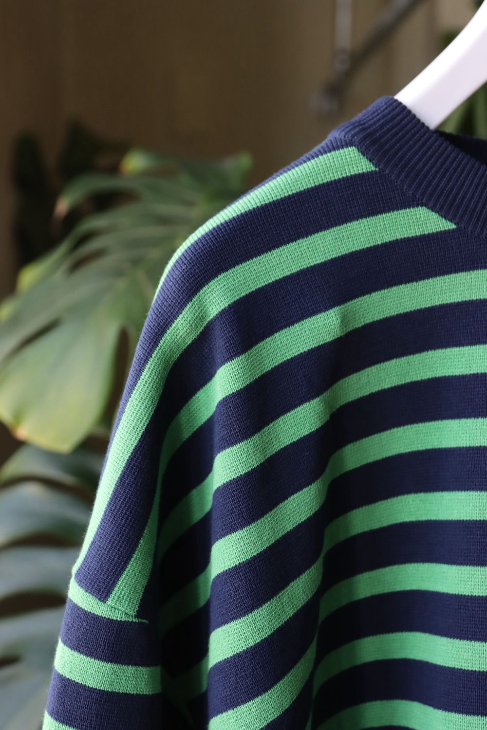 イズネス22SS SHORT SLEEVE BASQUE SHIRT(NAVY×GREEN BORDER)