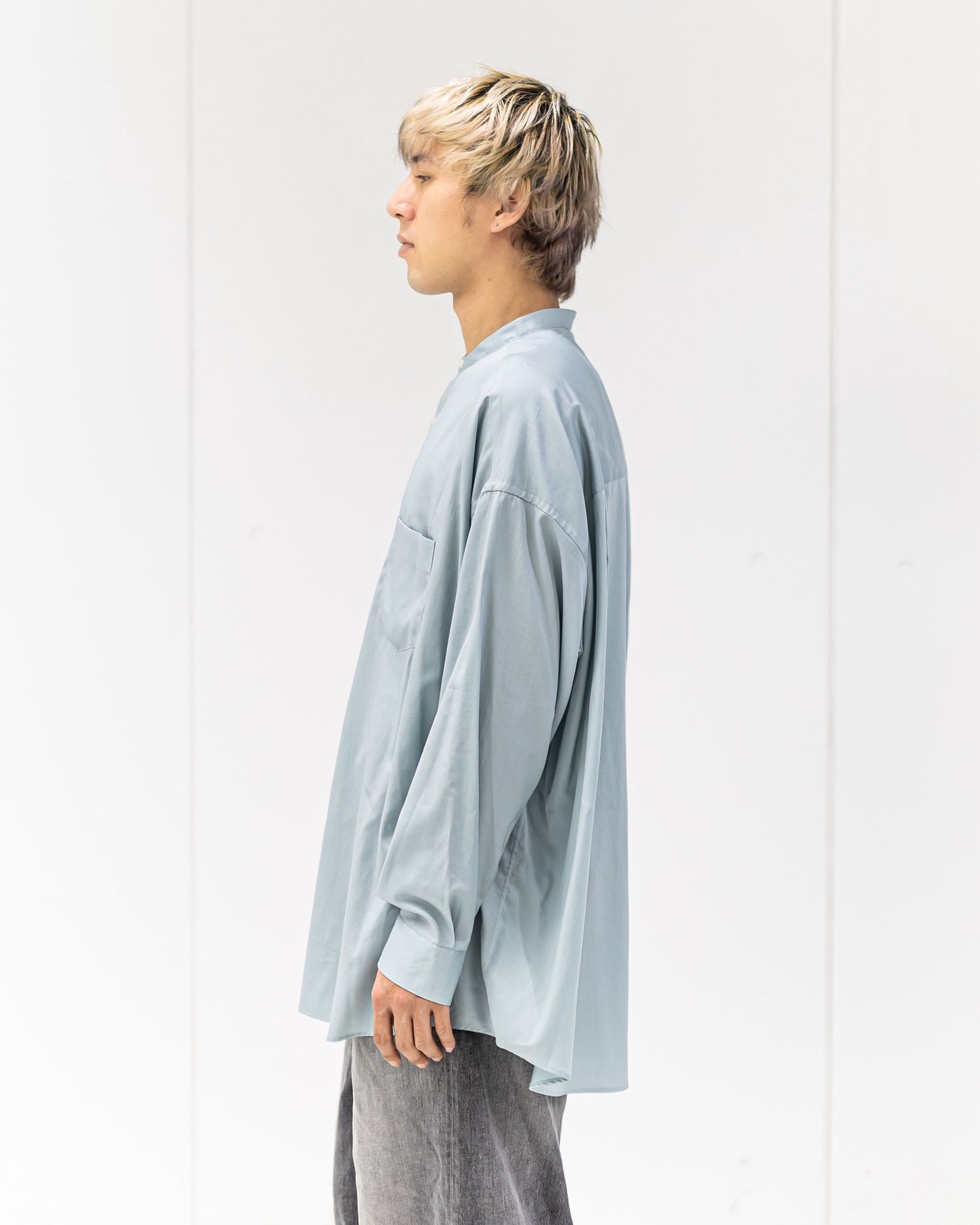 グラフペーパー26SS Silicon Poplin Oversized Band Collar Shirt(GM261-50181)SMOKE BLUE☆2月28日(土)発売！