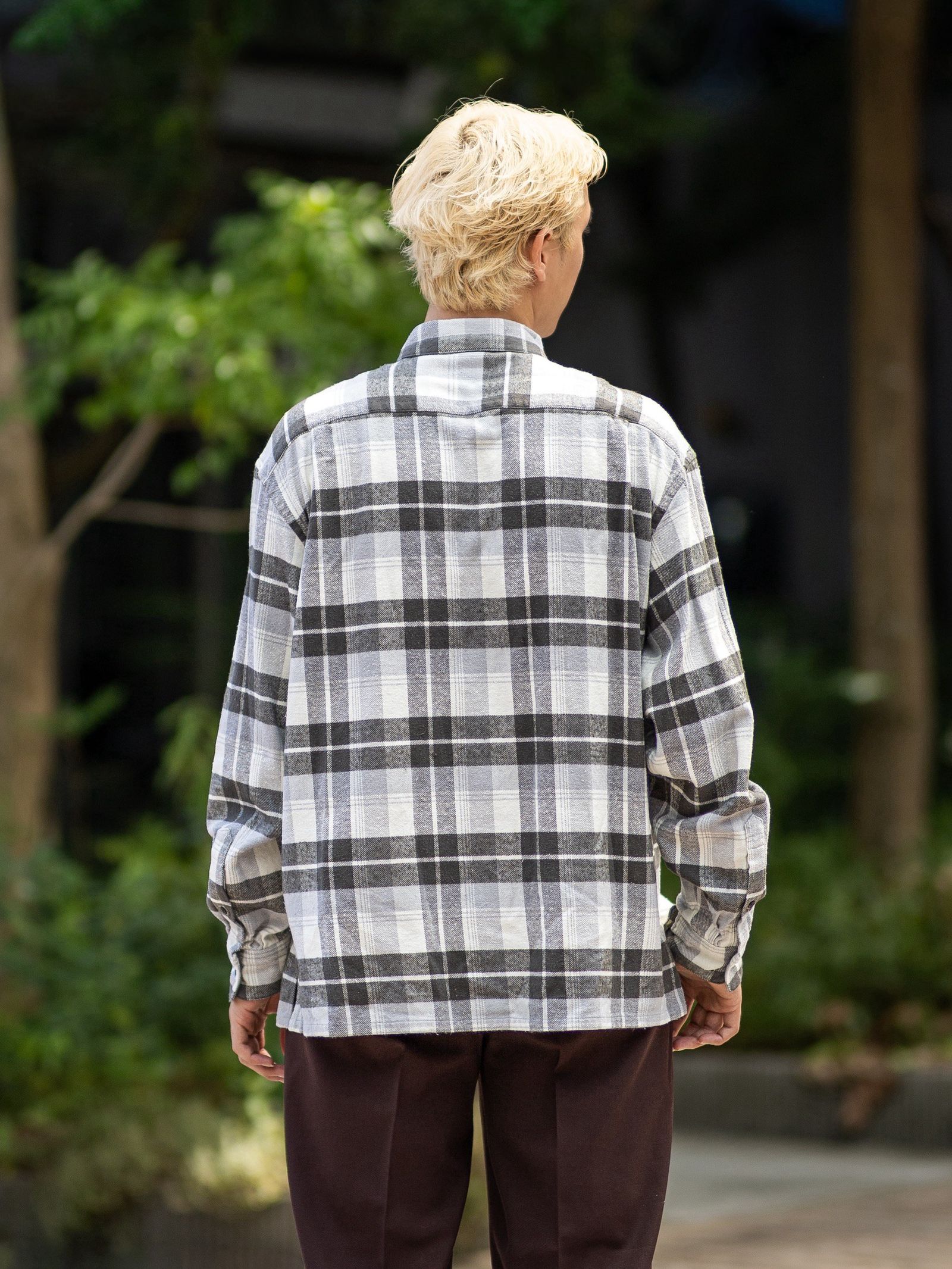 A.PRESSE 新作Vintage Cotton Silk Nep Twill Check Shirts GREY