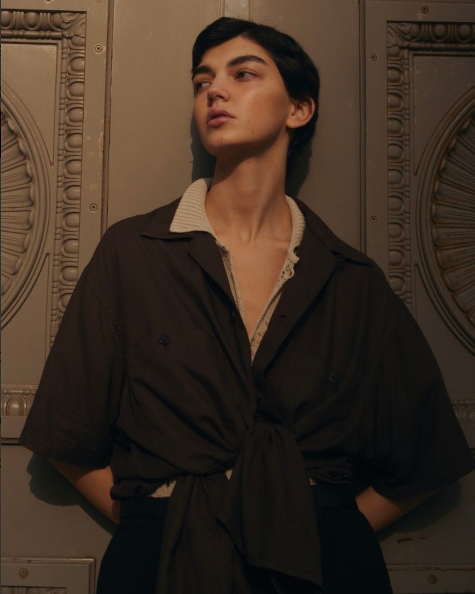 ヨーク25SUMMER シャツ GARMENTDYED COTTON SILK TWILL OPEN COLLAR SHIRT(YK25SS001006SH)BROWN