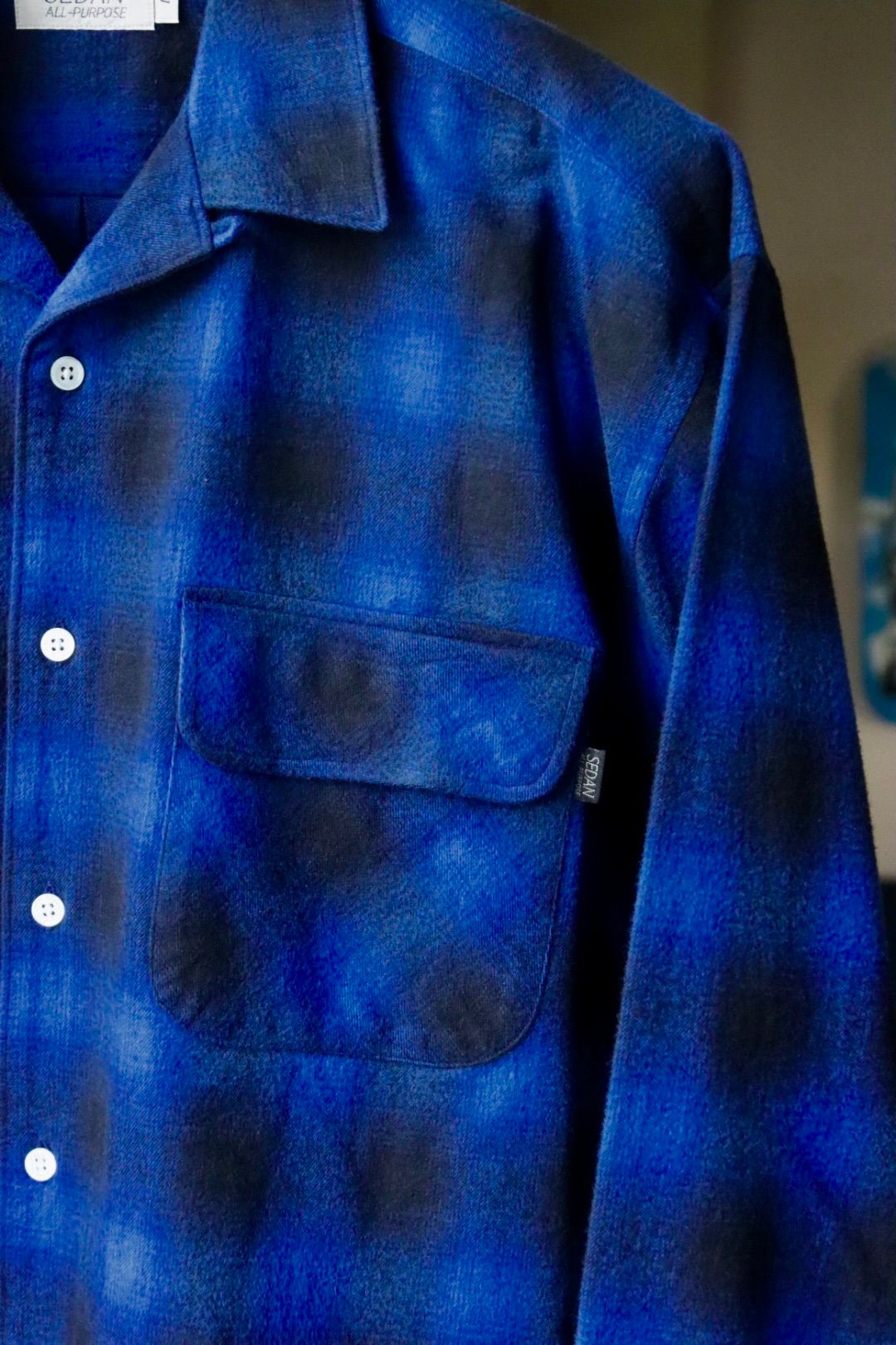 セダンオールパーパスFW23 Brushed Ombre Plaid Open Collar Shirt (SD23F-SH02)Blue Plaid