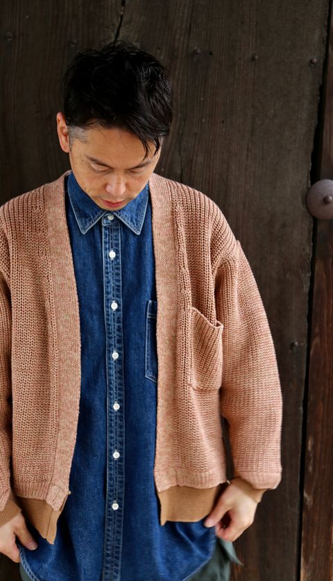 YOKE 5G CONNECTING RIB CARDIGAN"BEIGE MIX"style.2021.3.7.