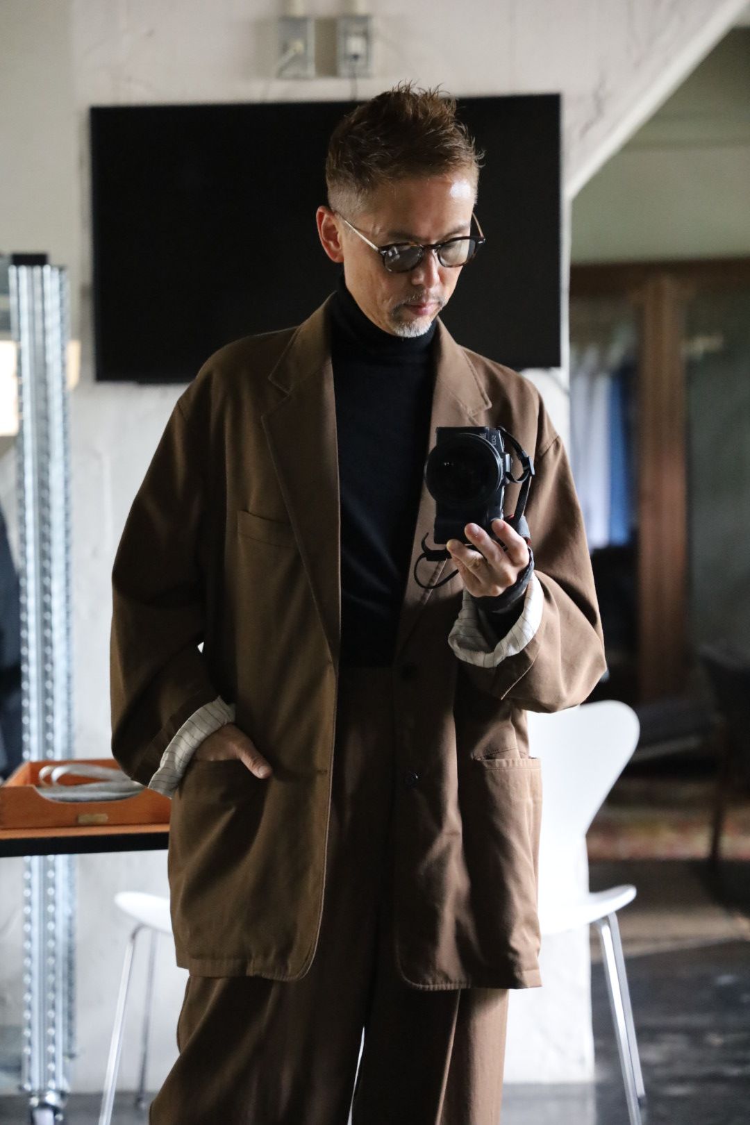 グラフペーパー Fulled Wool Twill Oversized Jacket(GM263-20410)BROWN