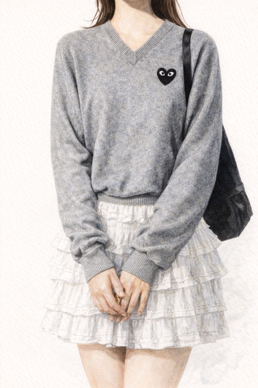 プレイコムデギャルソン  V-NECK SWEATER (LIGHT GRAY/BLACK HEART)☆新作発売！