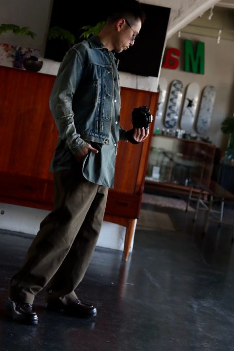 blurhms Stand-up Collar Washed Shirt "DARK SAGE"style.2022.1.11.