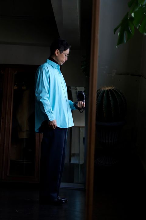 A.PRESSE Double Weave Twill Regular Collar Shirt"TURQUOISE"スタイル.2025.1.12.