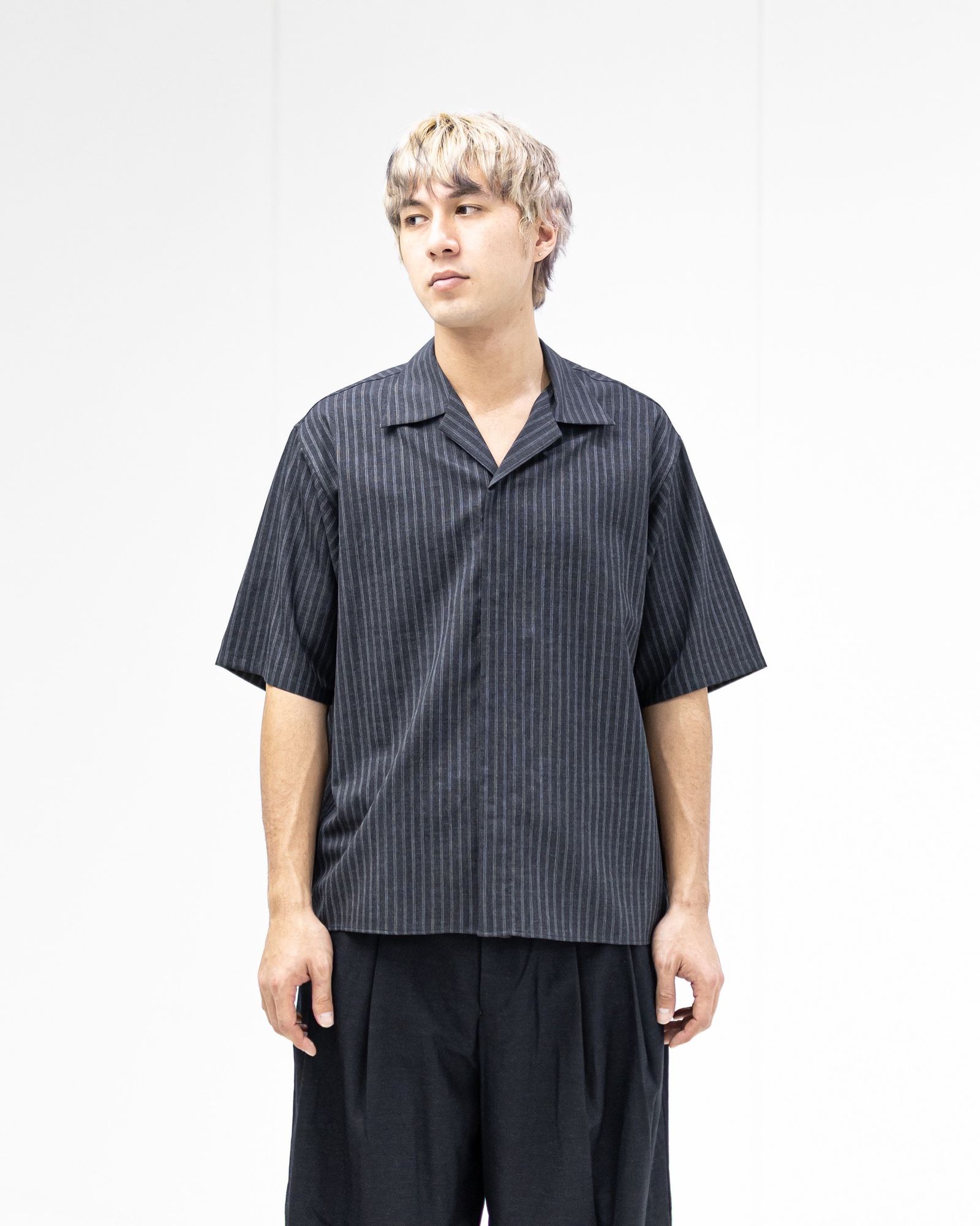 marka 26SS FLY FRONT OPEN COLLAR S/S SHIRT(M26A11SH02B)GRAY STRIPE☆新作発売！