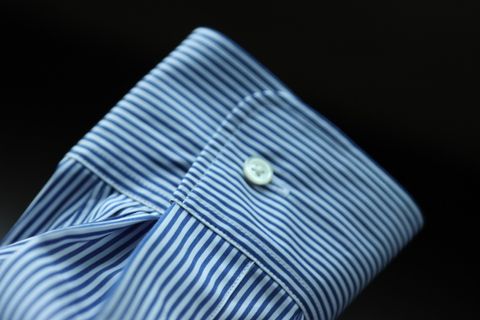 グラフペーパー22AW High Count Broad Stripe Regular Collar Shirt"BLUE STRIPE"スタイル
