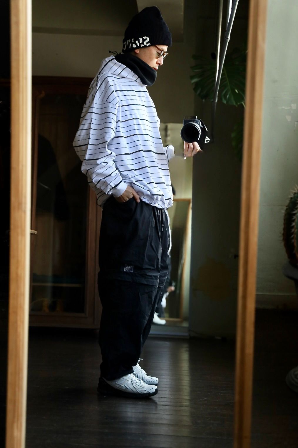 S.F.C 25SS HOODIE MIX SIDE STRIPE LS TEE"White-Black"スタイル