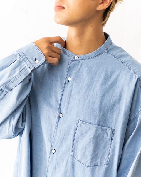 Graphpaper SIDOGRAS Indigo Poplin L/S Oversized Band Collar Shirt(LIGHT FADE)☆8月2日(土)新作発売！