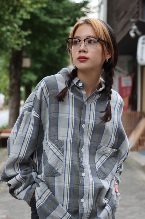 セントマイケル 22AW Saint Mxxxxxx X Shermer Academy コラボチェックシャツGRAY×BLUEスタイル