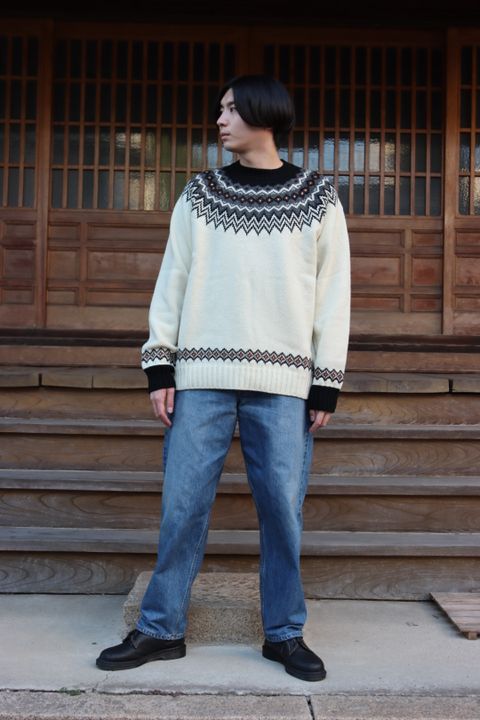 JUNYA WATANABE COMME des GARCONS MAN ウールジャガードニット求心柄"WHITE"style