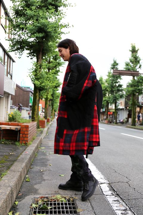 KIDILL Docking MA-1 Jacket(KL445) "Black×Red Tartan"スタイル.2020.7.25.