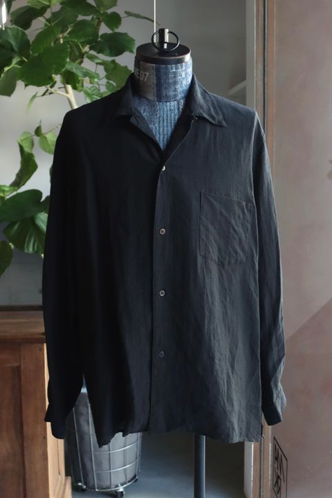 blurhms 25FW Linen Open-collar Shirt L/S(BHS25F020)black
