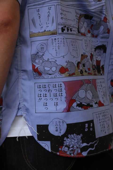 JUNYA WATANABE CDG MAN Dr.スランプアラレちゃん綿シャンブレーツイルプリント半袖シャツ style.2021.3.7.