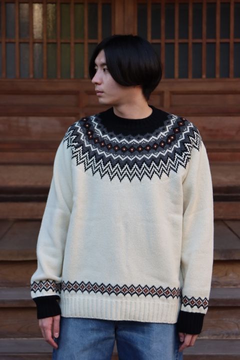 JUNYA WATANABE COMME des GARCONS MAN ウールジャガードニット求心柄"WHITE"style