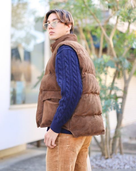 A.PRESSE Cashmere Aran Half Zip Sweaterスタイル