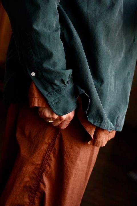 A.PRESSE US Silk Cotton Open Collar L/S Shirtスタイル