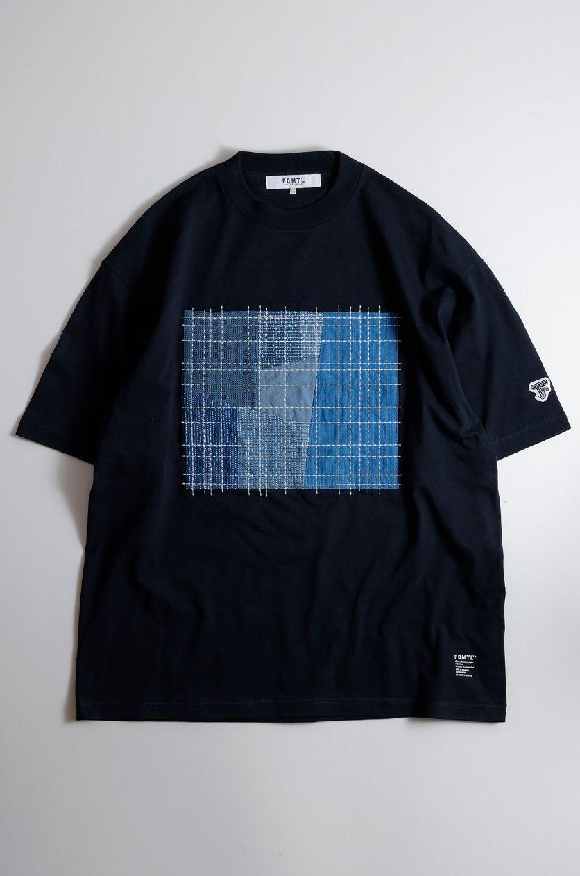 ファンダメンタル Tシャツ SASHIKO PATCHWORK TEE(FA25/TE14)NAVY