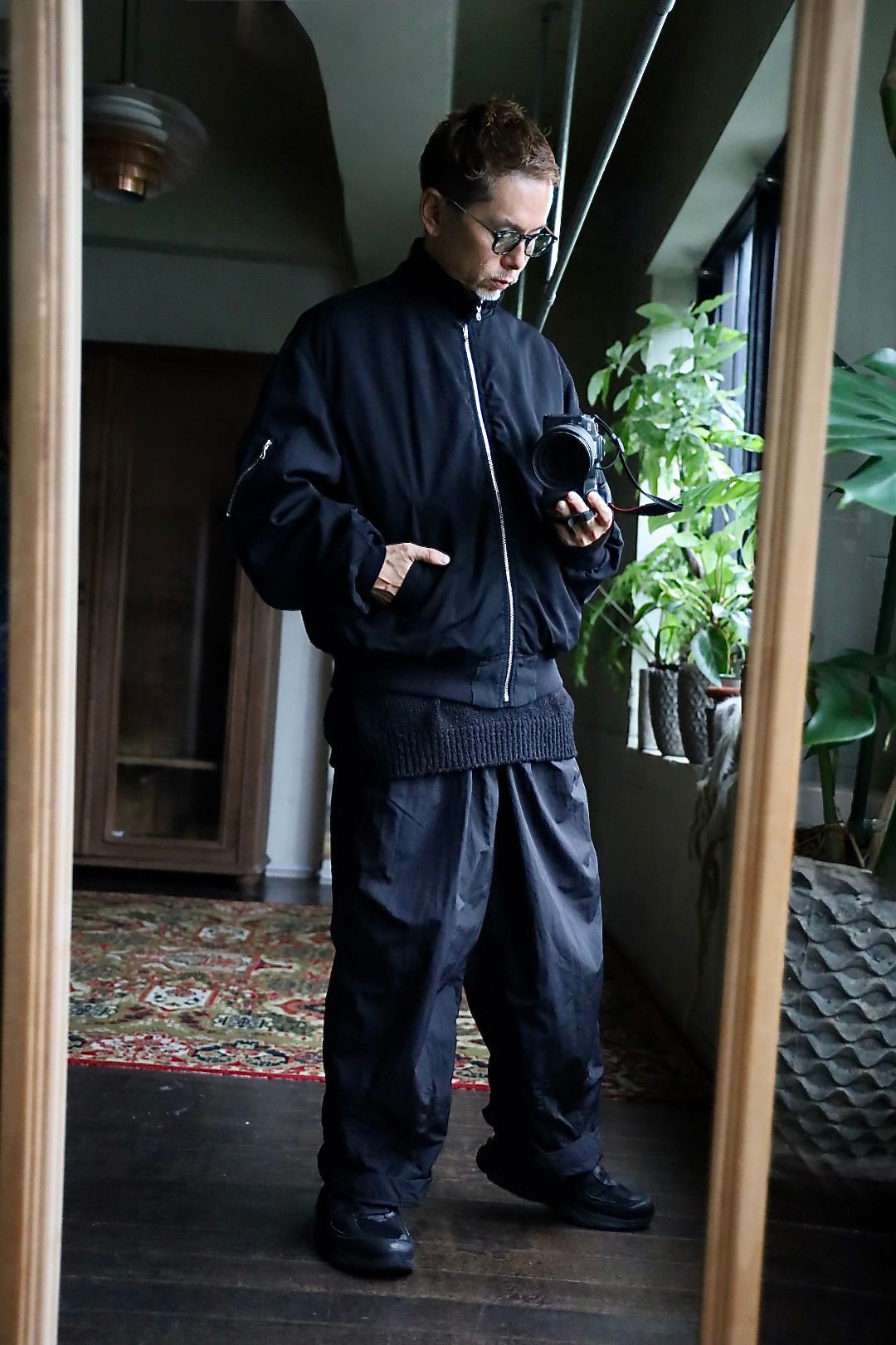 グラフペーパー Fulled Wool Twill Flight Jacket(GU263-30411)BLACK