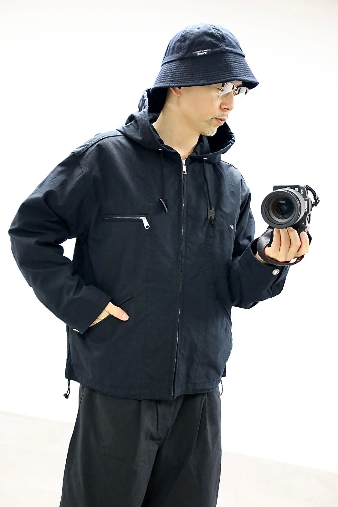 COMME des GARCONS HOMME コムデギャルソンオム26SS ナイロンオックス製品染フーデッドパーカ"BLACK"スタイル