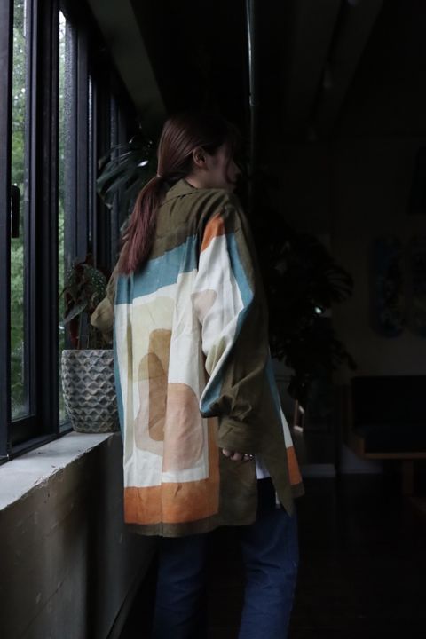YOKE PRINTED OPEN COLLAR SHIRT"BROWN"スタイル