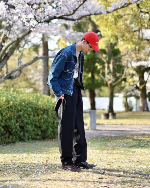 A.PRESSE アプレッセ23SS Wide Tapered Trousersヘリンボーンスタイル