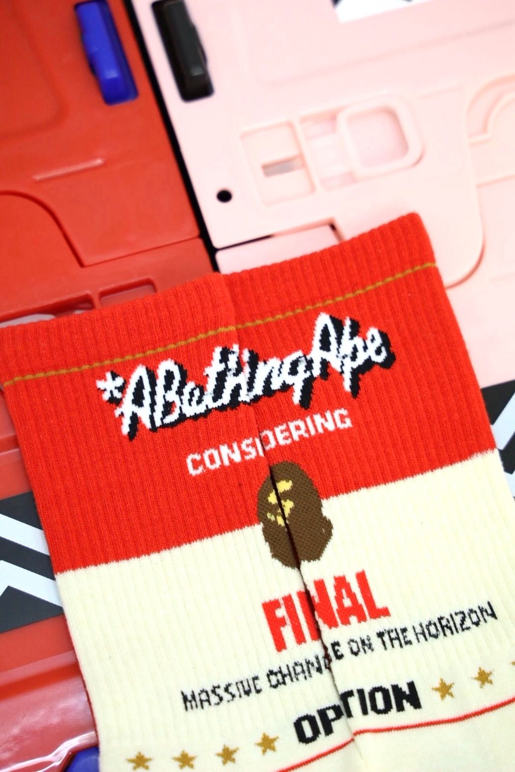セントマイケル 26AW BAPE_SOCKS/FAINAL(SM-MK1-0000-C41)ECRU+RED