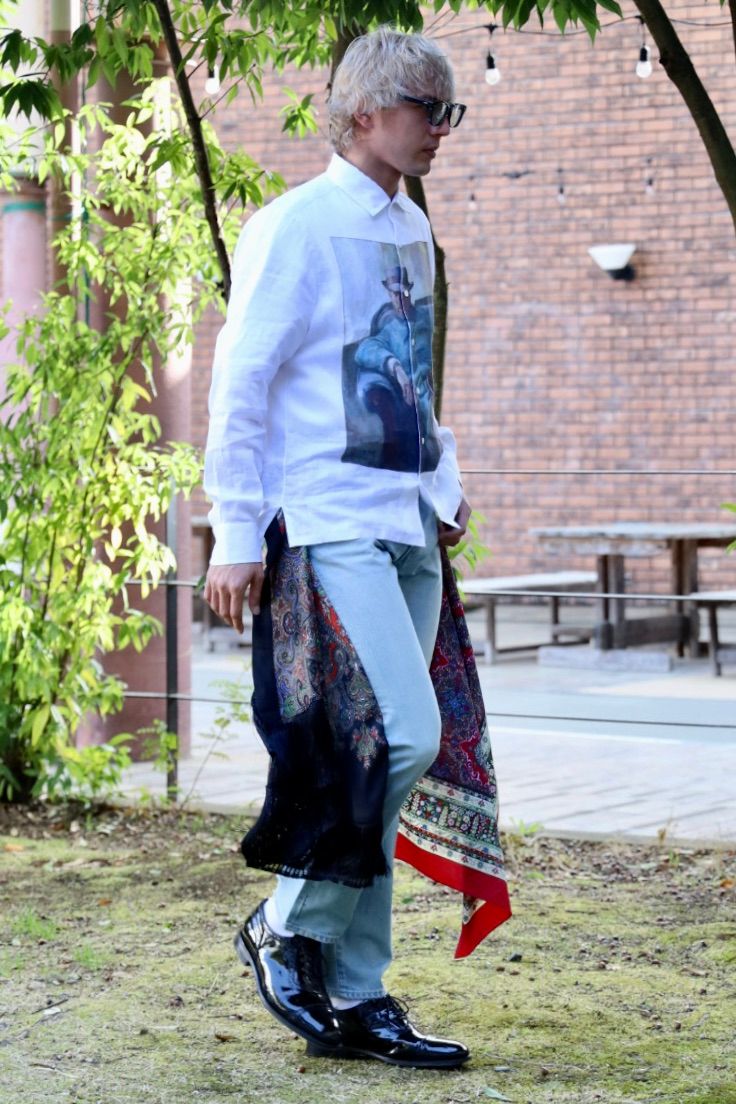 ジュンヤワタナベマン26SS Levi'sダブルネーム 綿セルビッチデニム 製品加工×シルクサテン×エステル更紗パンツ(WQ-P208-100) ☆3月6日(金)発売！