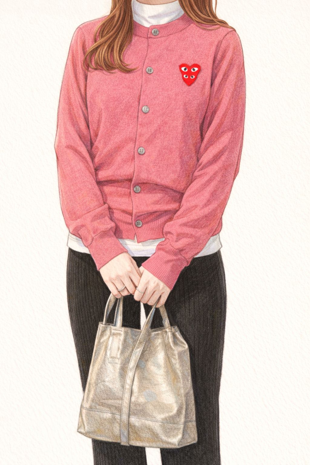 プレイコムデギャルソン ROUND NECK CARDIGAN (PINK/DOUBLE RED HEART)☆新作発売！