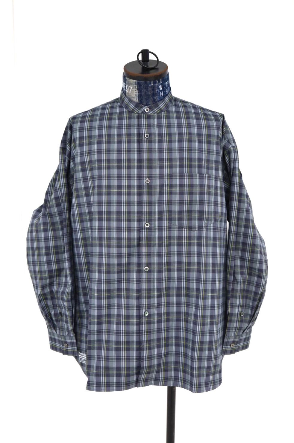 フレッシュサービス MADRAS DRY TECH BAND COLLAR SHIRT (FSC261-50250)GRAY