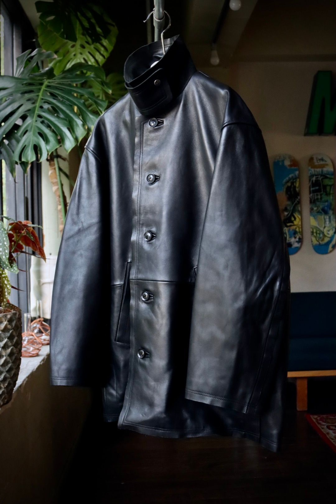 YOKE - ヨーク23AW CUT-OFF LEATHER CAR COAT(YK22AW0401C)DEEP BLACK