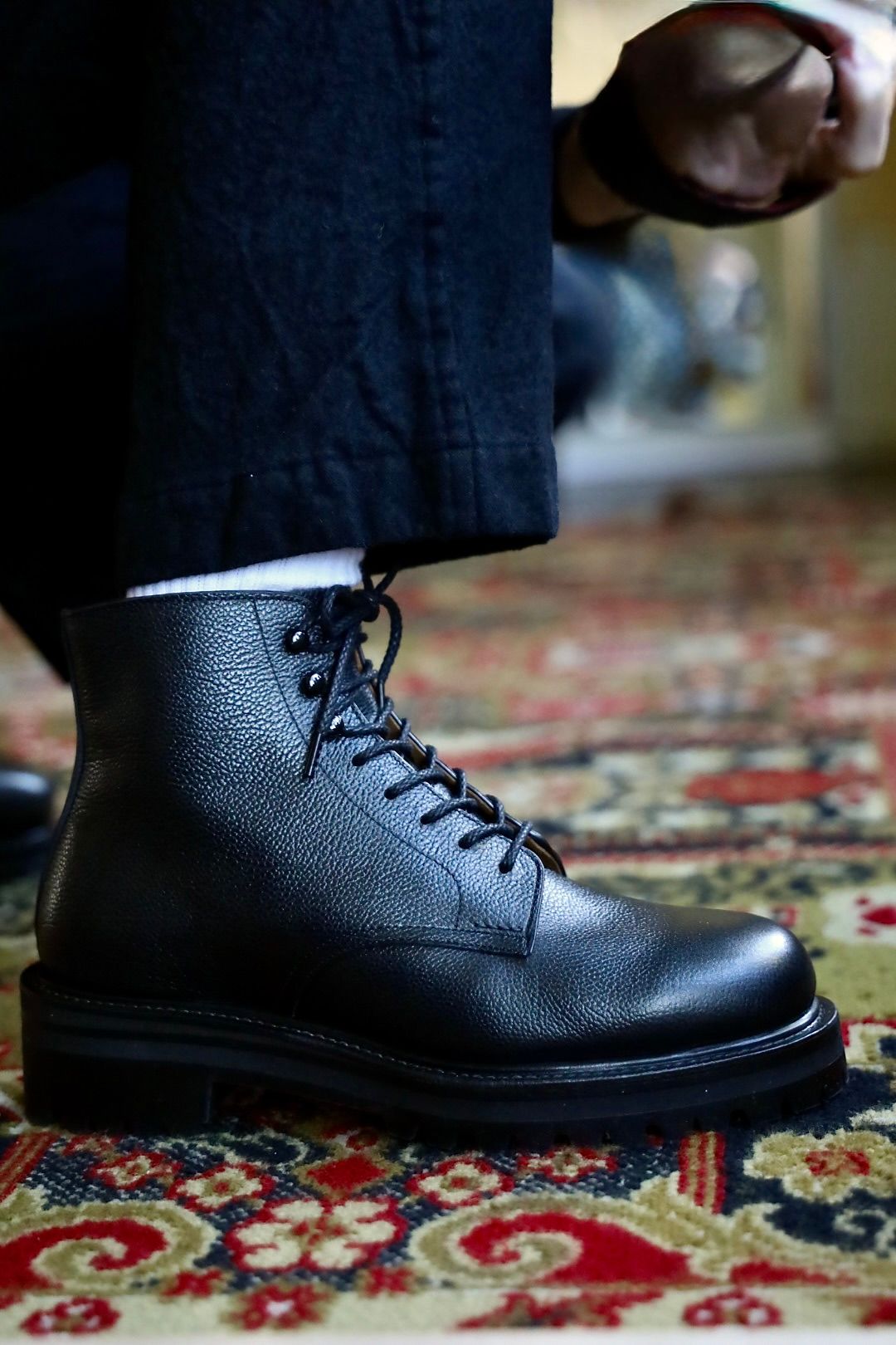 FOOTWORKSフットワークス  レースアップブーツ Lace-up shoes in grain leather(F03-0002_M)BLACK☆新作発売！