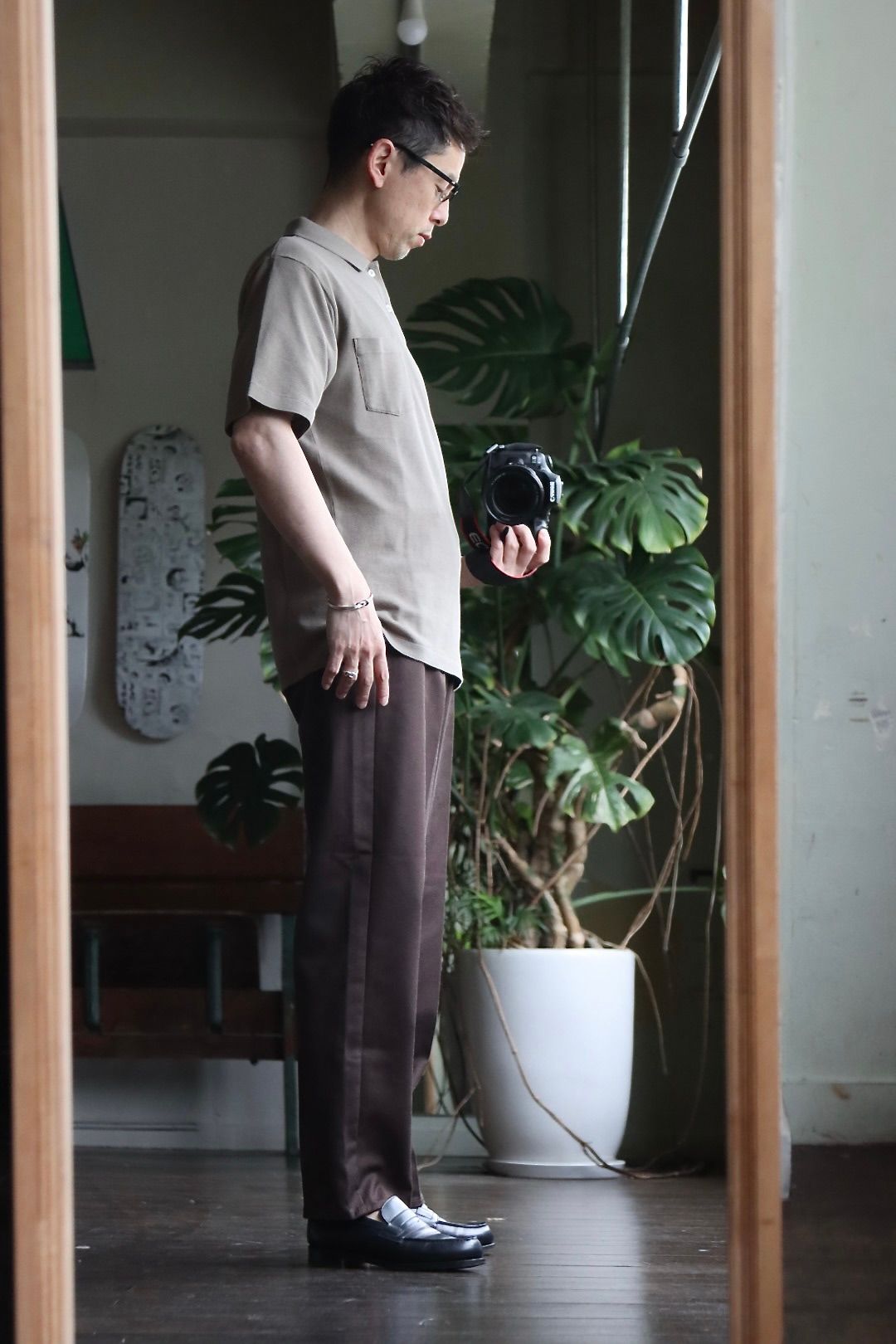 CIOTA 吊カノコポロシャツ"ダークベージュ"スタイル.2022.4.12.