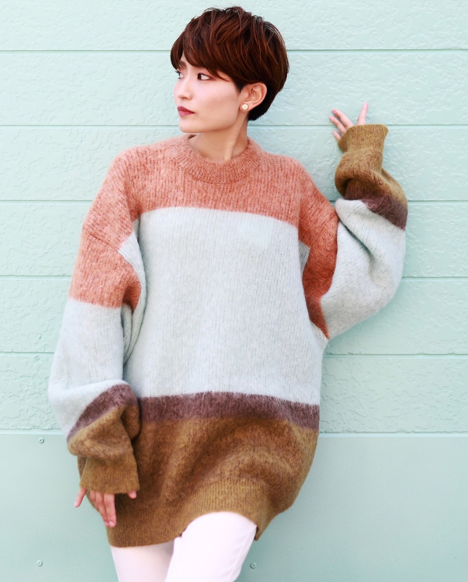 YOKE 新作MOHAIR BORDER CREWNECK SWEATER style.2023.9.2