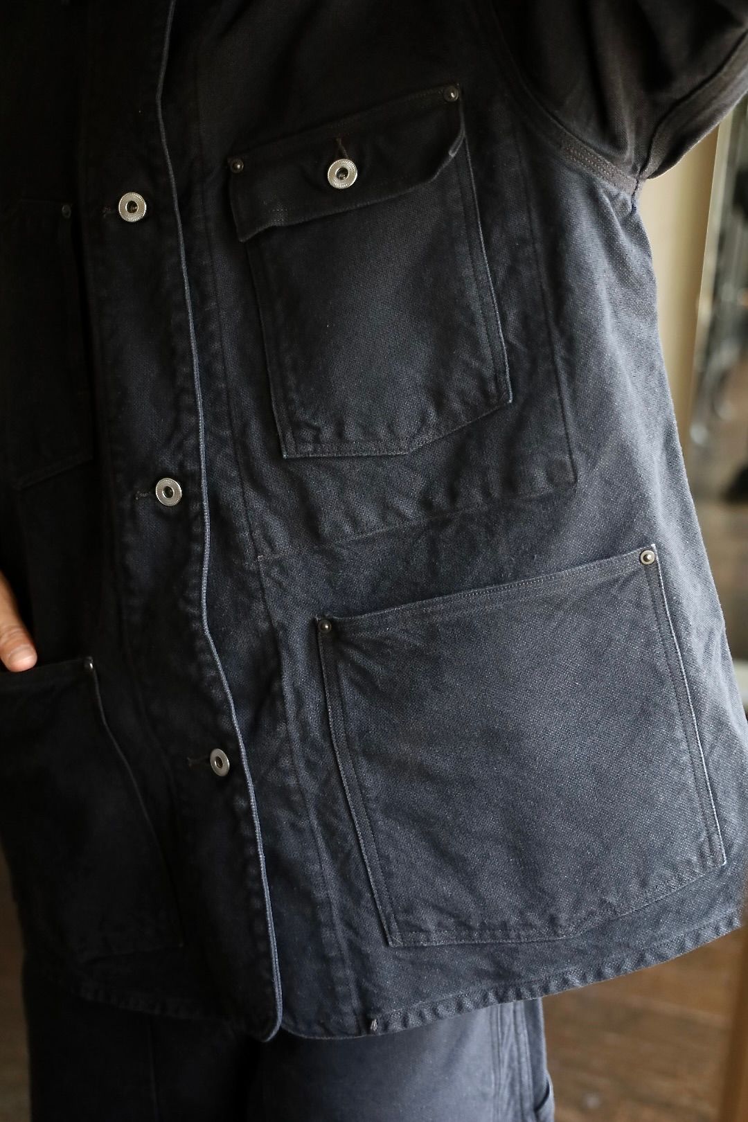 アプレッセ 2025 STYLE2 Vintage Silk Hemp Coverall Jacket(25AAP-01-53)BLACK