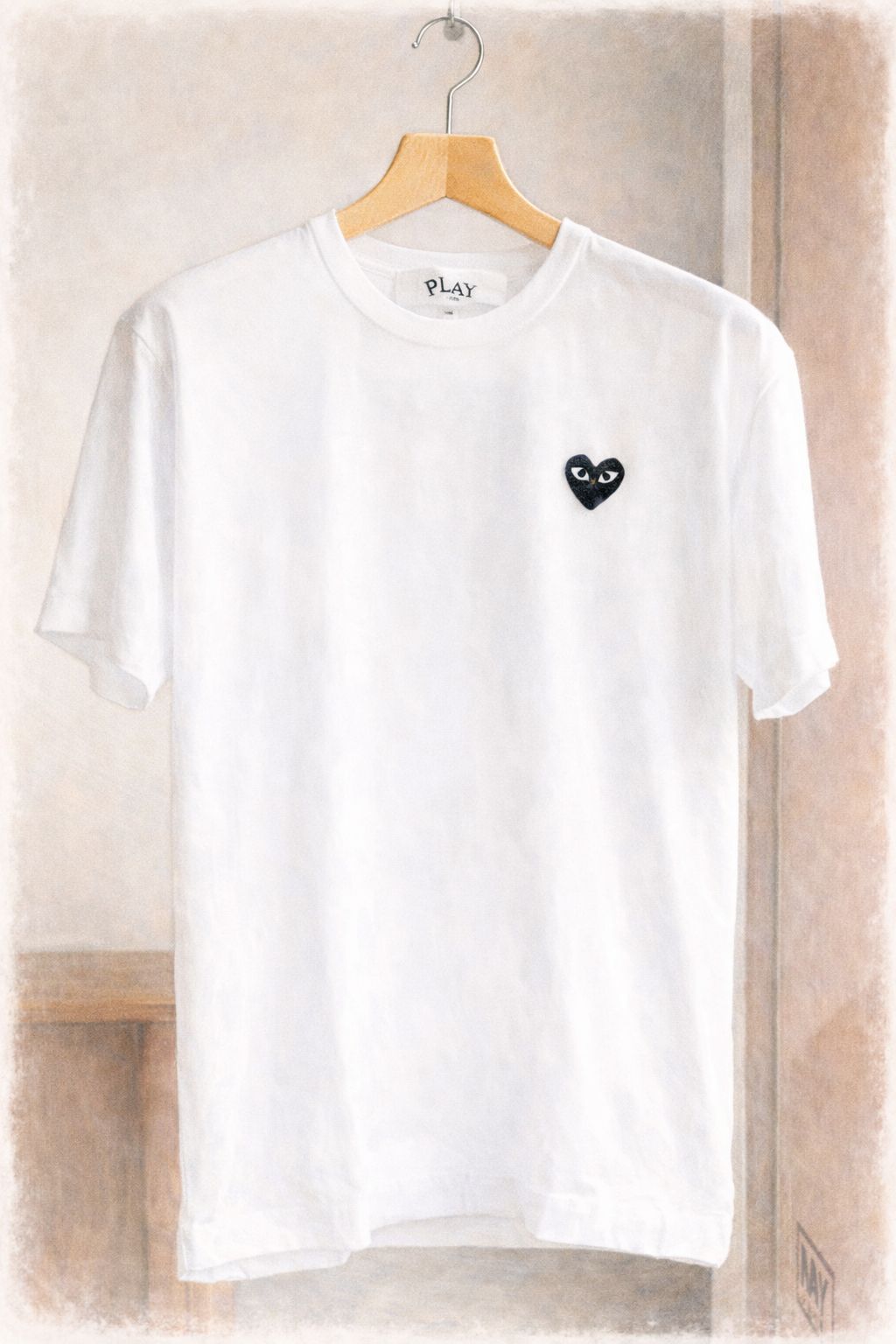 PLAYプレイコムデギャルソン ワンポイントTシャツ (WHITE×BLACK HEART)