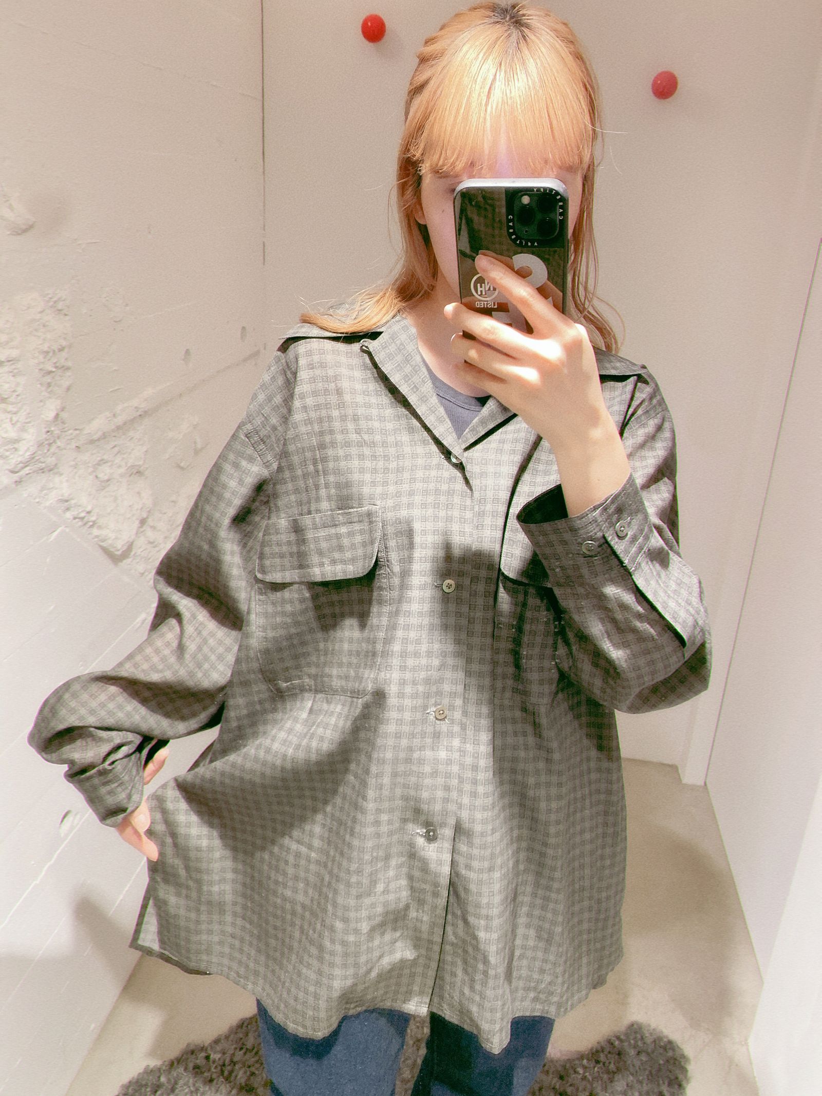 ヨーク24SS PIXEL LOW PLAID OPEN COLLAR SHIRT(YK24SS0654SH)CHARCOAL