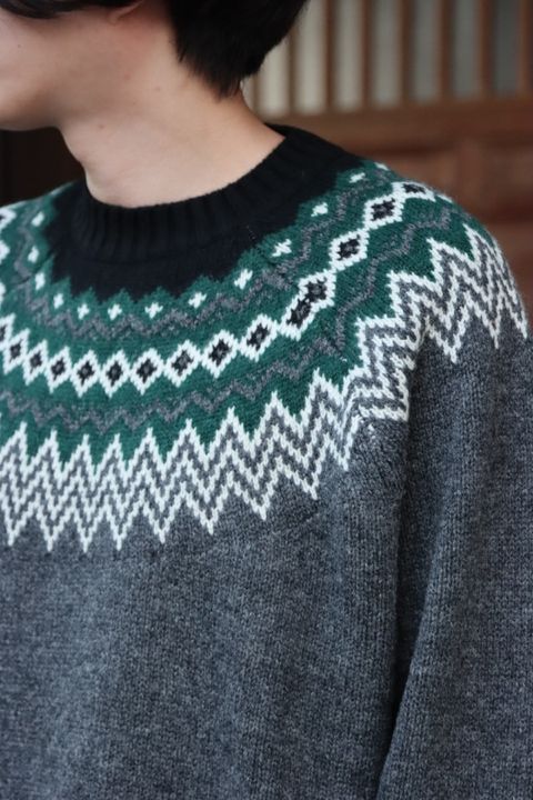 JUNYA WATANABE COMME des GARCONS MAN ウールジャガードニット求心柄"TOP GRAY"style